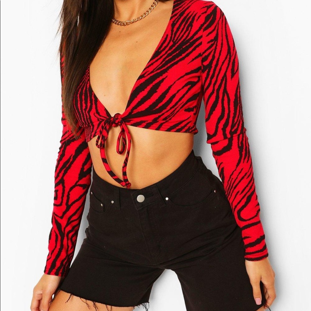 Zebra print long sleeve crop top